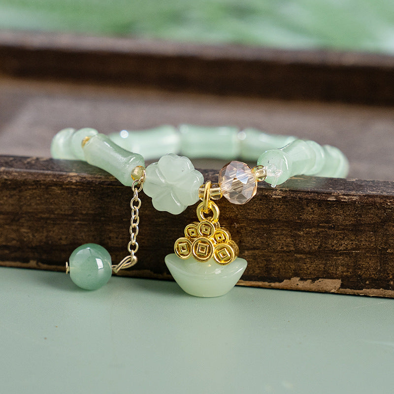 New Chinese style imitation aventurine bracelet bamboo section high peace buckle white jade gourd bracelet scenic area hot selling jewelry